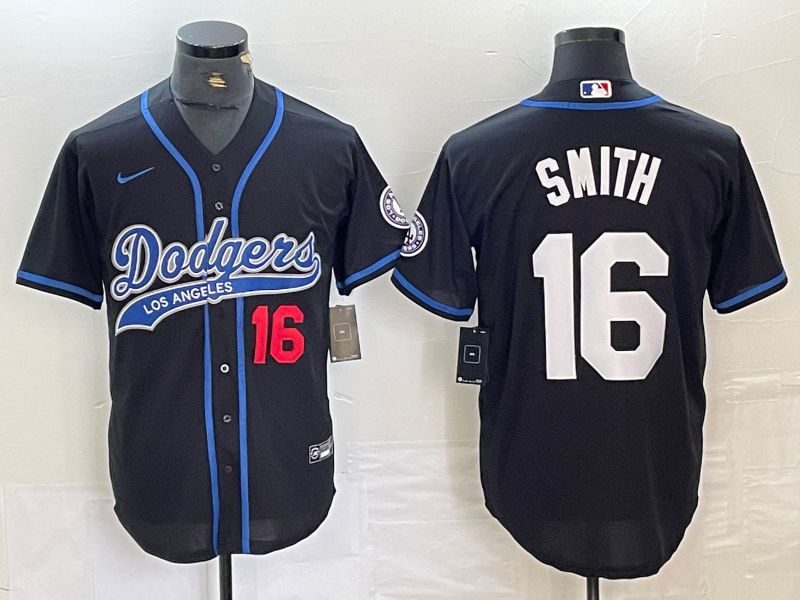 Men Los Angeles Dodgers #16 Smith Black Nike Game MLB Jersey style 1